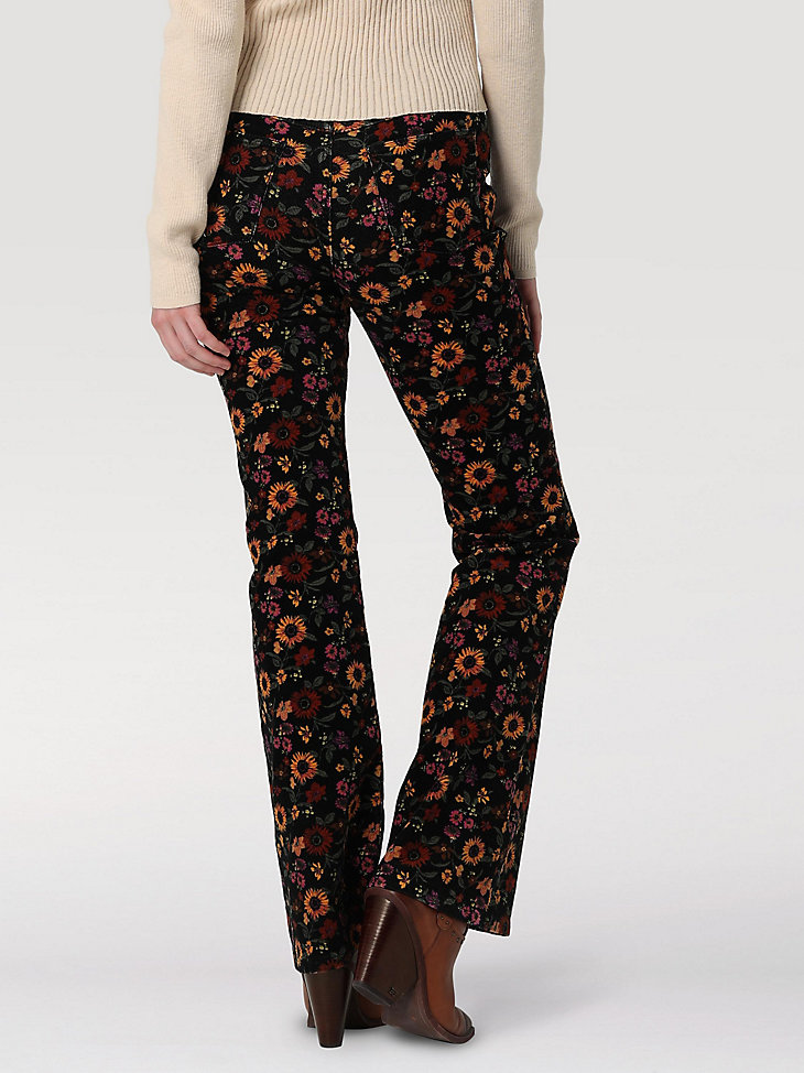 Women's Fierce Flare Floral Print Jean in Black Cord alternative view