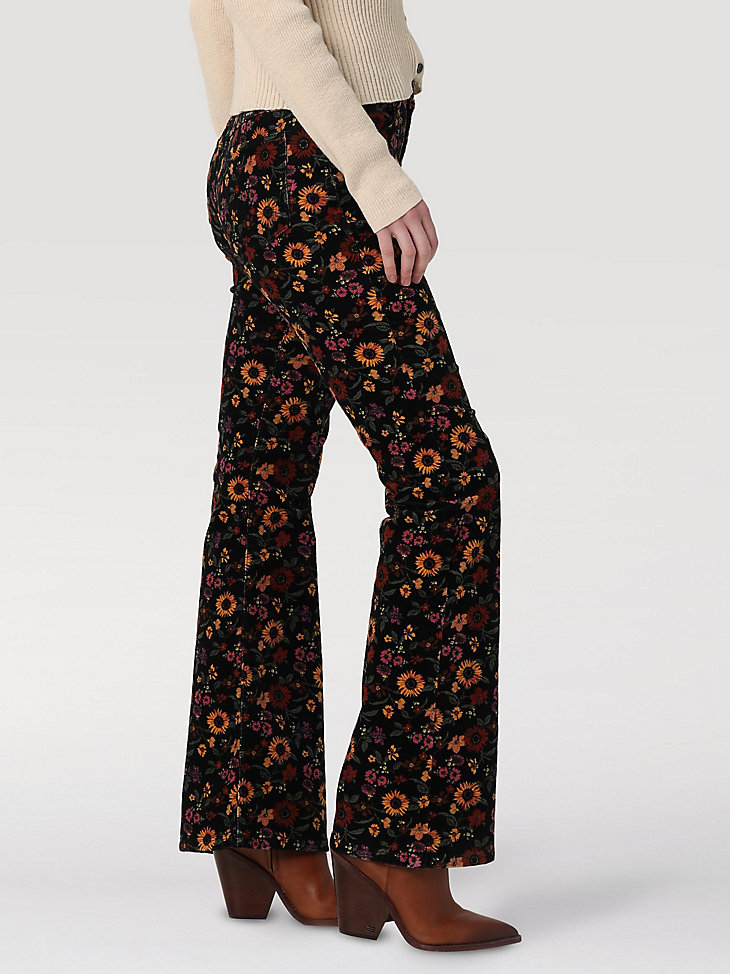 Women's Fierce Flare Floral Print Jean in Black Cord alternative view 2