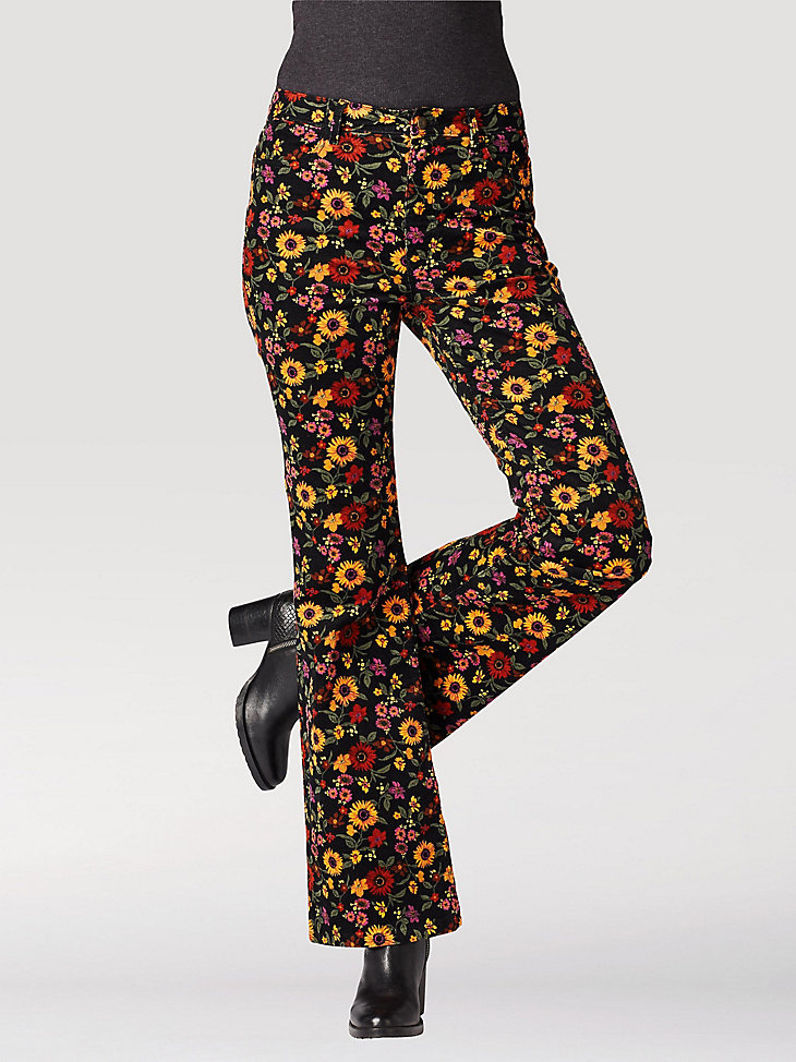 Women's Fierce Flare Floral Print Jean in Black Cord alternative view 5