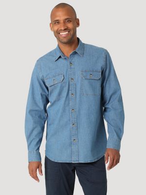 Men s Wrangler Long Sleeve Twill Denim Shirt