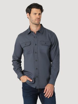 Men’s Wrangler® Long Sleeve Twill/Denim Shirt in Rinse