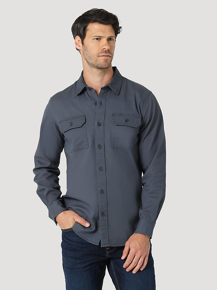 Men's Wrangler® Long Sleeve Twill/Denim Shirt in Ombre Blue main view