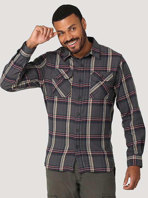 Men's Wrangler® Flannel Plaid Shirt in Gray Pinstripe
