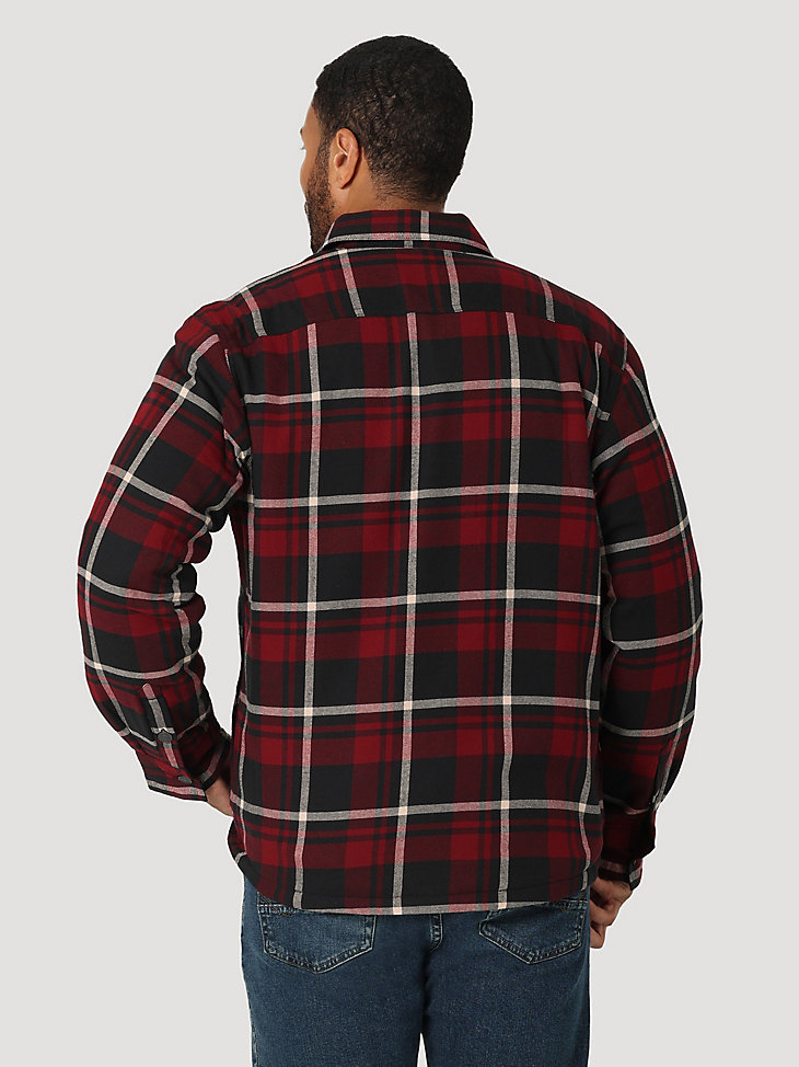 Men's Wrangler® Heavyweight Plaid Sherpa Lined Shirt Jacket in Cabernet alternative view
