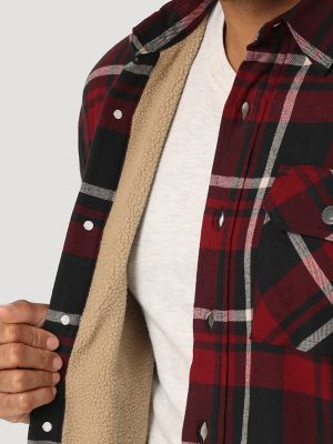 Men's Wrangler® Heavyweight Plaid Sherpa Lined Shirt Jacket | The