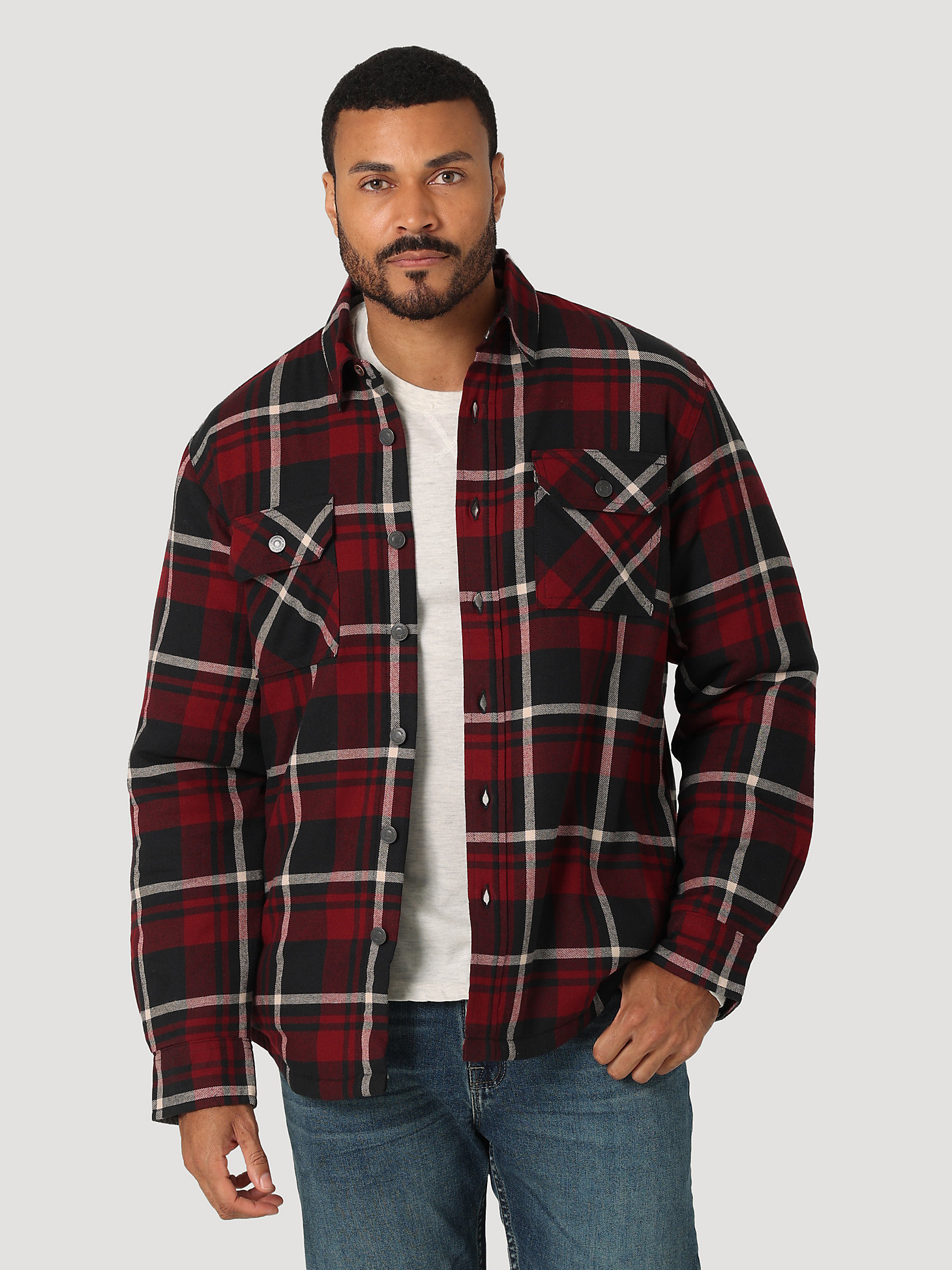 Arriba 41+ imagen wrangler men’s sherpa lined flannel heavyweight shirt jacket
