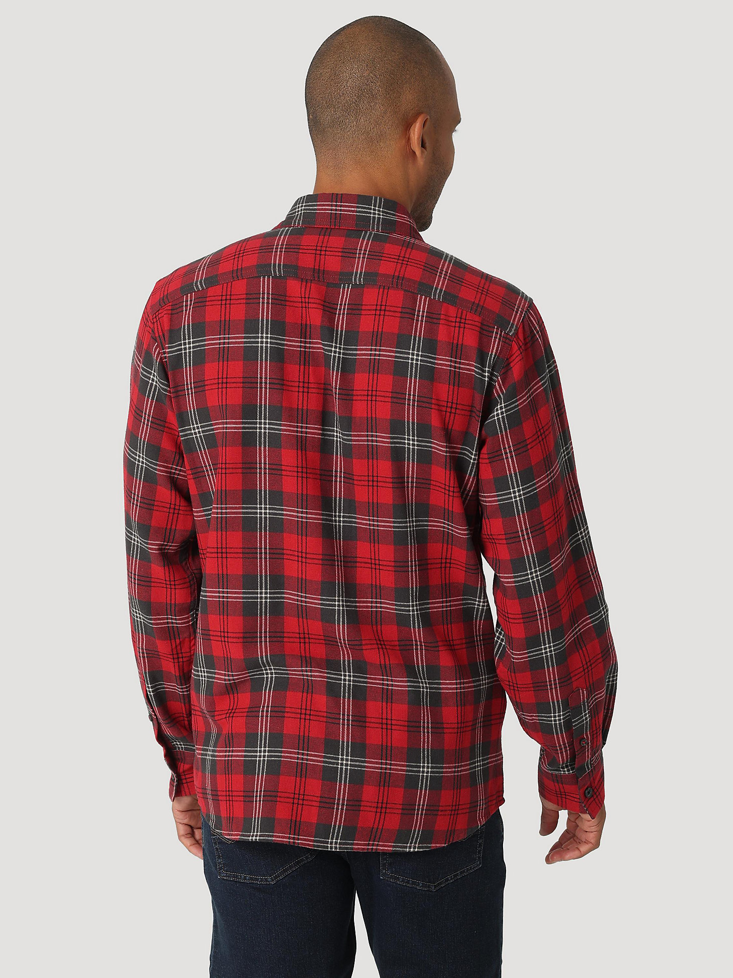 Men's Wrangler® Flannel Plaid Shirt in Rio Red alternative view 1