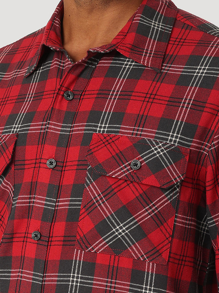 Men's Wrangler® Flannel Plaid Shirt in Rio Red alternative view 2