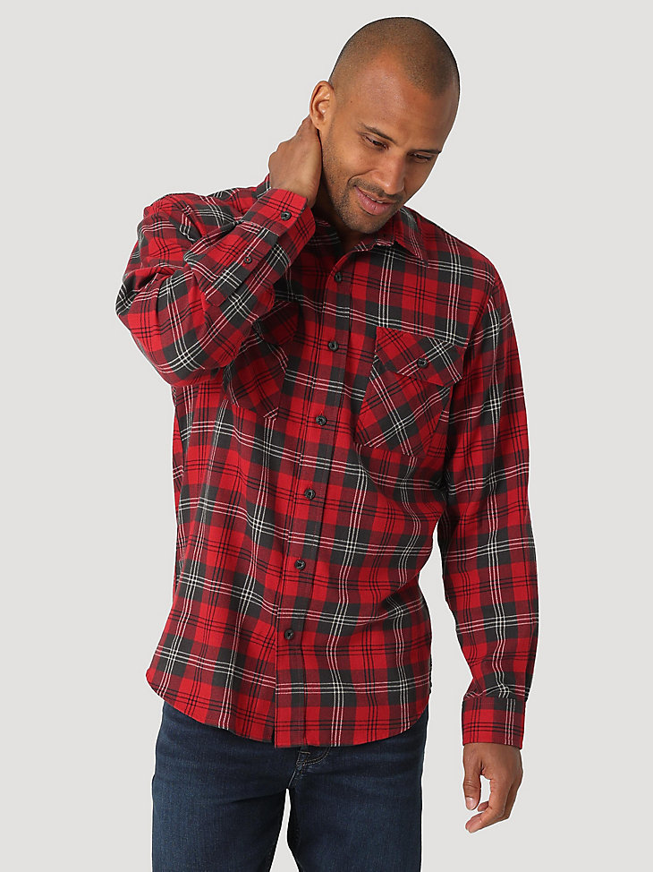 Men's Wrangler® Flannel Plaid Shirt in Rio Red main view