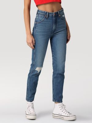 Wrangler Walker slim fit jeans in mid blue with cropped leg