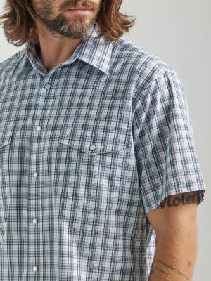 Men's Wrinkle Resist Short Sleeve Western Snap Plaid Shirt