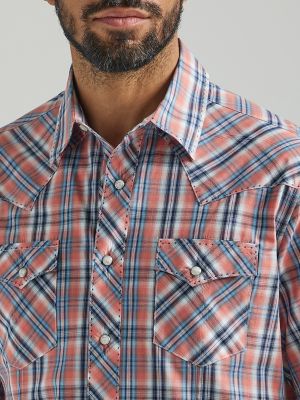 Men s Wrangler Fashion Snap Short Sleeve Western Snap Plaid Shirt