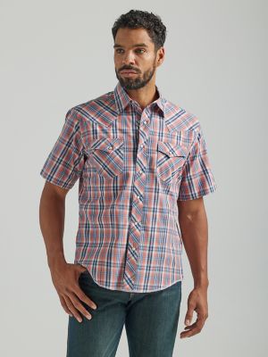Men's Wrinkle Resist Short Sleeve Western Snap Plaid Shirt