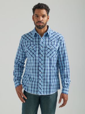Wrangler Men's Western Shirt, Size 2XT, Black & Teal Design, Pearl Snaps  Pockets