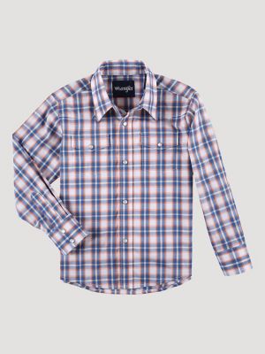 Boy\'s Long Sleeve Wrinkle Resist Plaid Shirt Western Snap