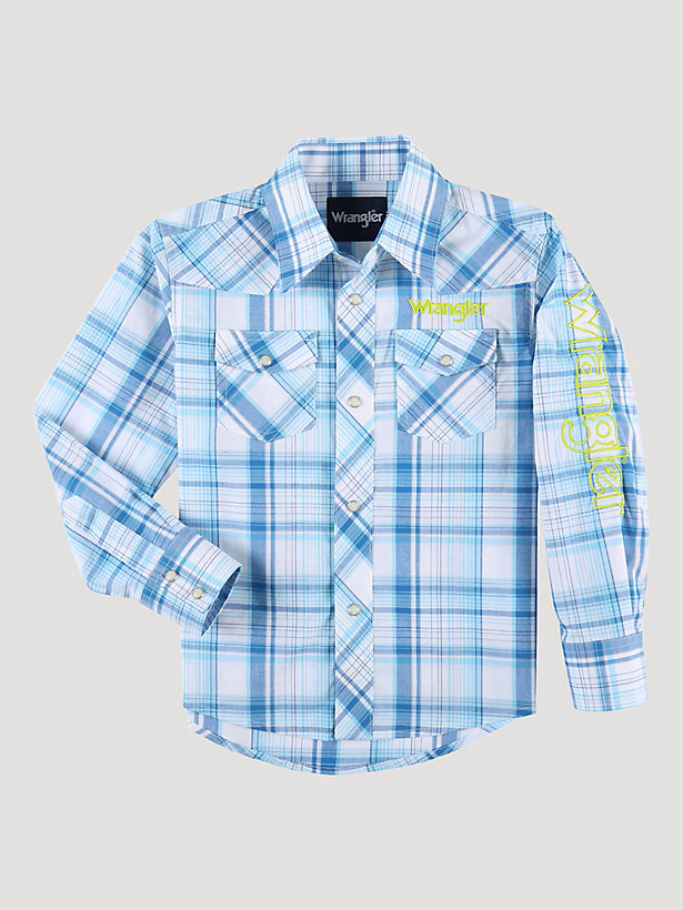 Boy's Wrangler® Logo Long Sleeve Western Snap Shirt