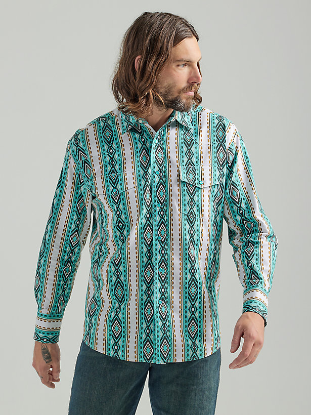 Men's Checotah® Long Sleeve Western Snap Printed Shirt in Turquoise