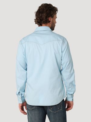 Men's Wrangler Retro Premium Contrast Trim Western Snap Flap Pocket Solid  Shirt