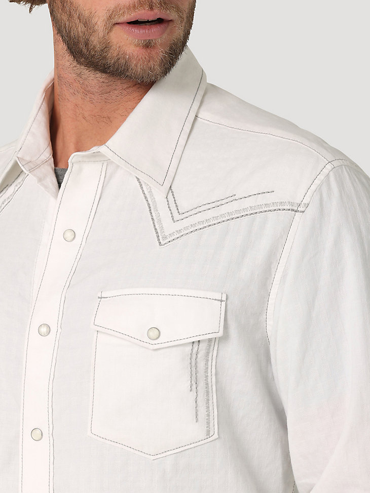 Men's Rock 47® by Wrangler® Long Sleeve Embroidered Yoke Western Snap Solid Shirt in White Ember alternative view 2