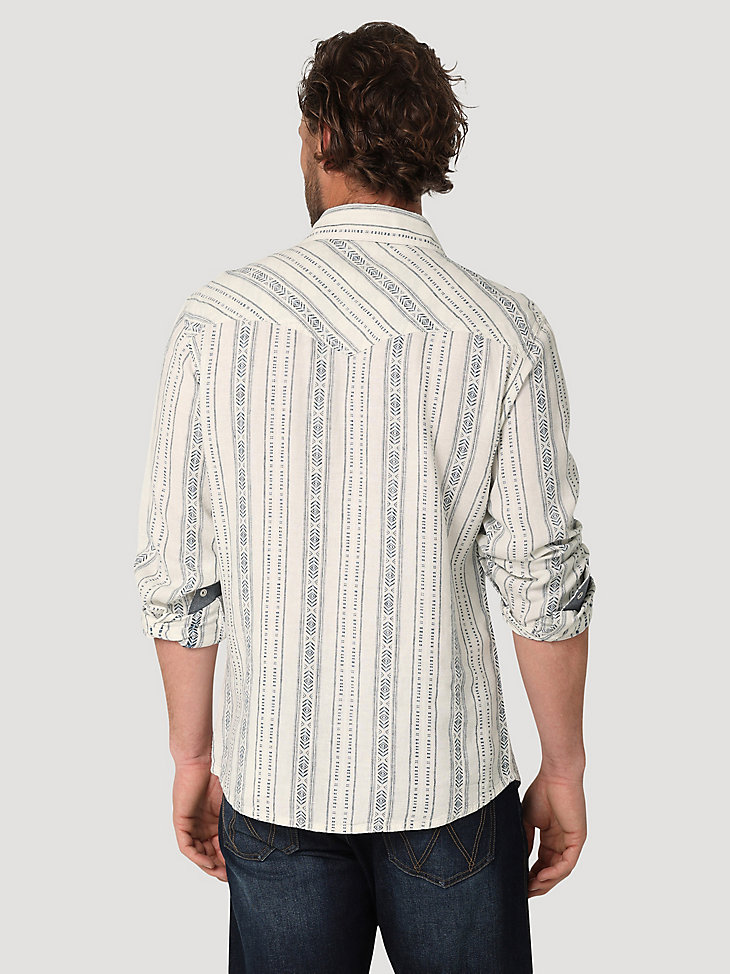 Wrangler Retro® Premium Long Sleeve Linen Western Snap Shirt in White Stripe alternative view 3