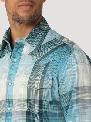 Premium Long Sleeve Men\'s Plaid Wrangler Western Snap Shirt Retro®