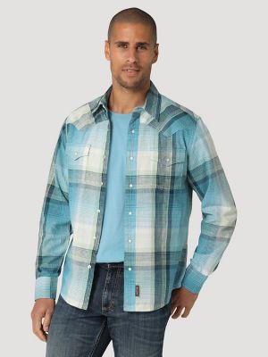 Men\'s Wrangler Western Shirt Premium Sleeve Retro® Snap Plaid Long