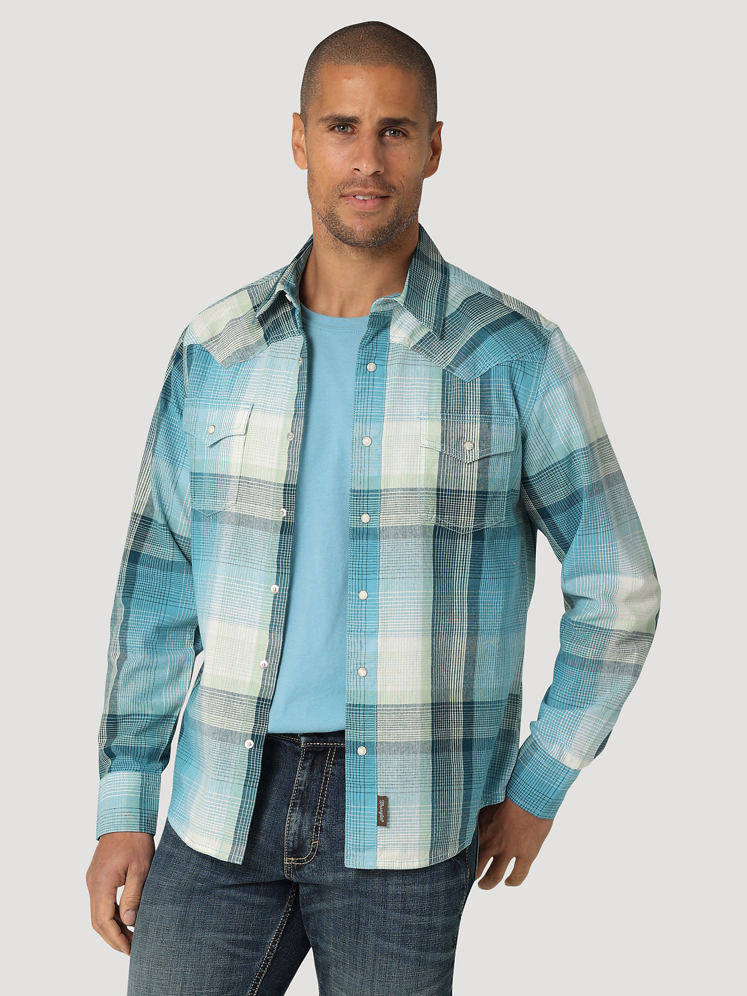 Sleeve Shirt Plaid Snap Wrangler Western Premium Men\'s Retro® Long