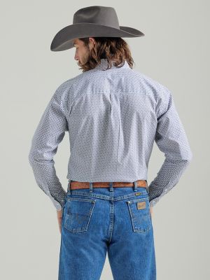 Men's White Diamonds Long Sleeve Grey Western Shirt