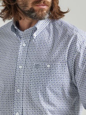 Wrangler Men's George Strait 1-Pocket Button Down Long Sleeve Shirt in Purple Print - M