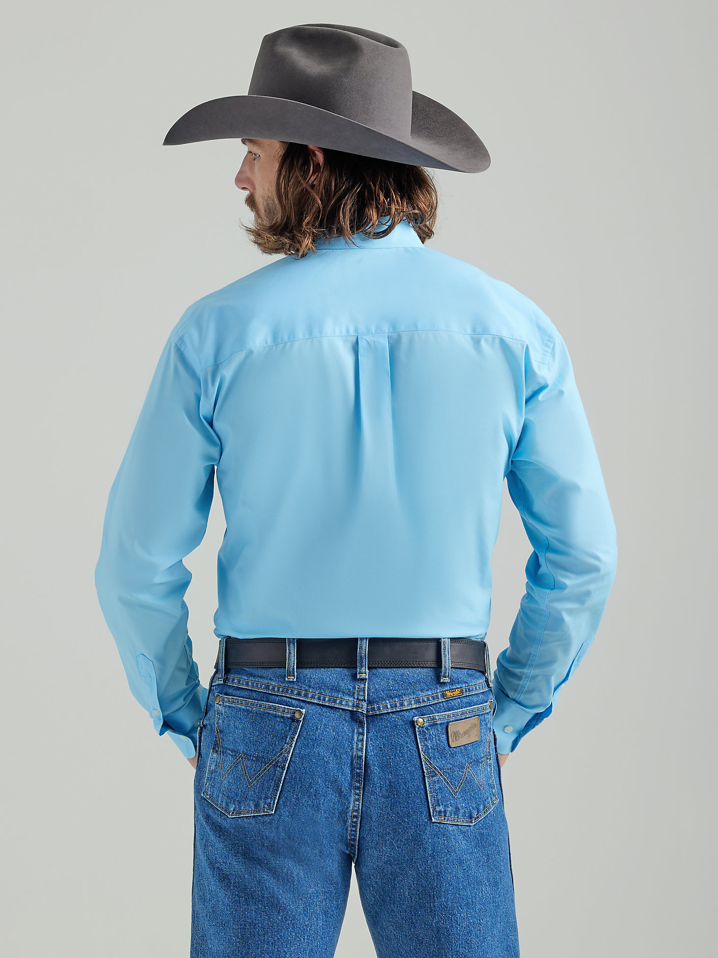 Men's George Strait® Long Sleeve One Pocket Button Down Solid Shirt in Baby Blue alternative view 1