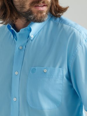 Men's George Strait® Long Sleeve One Pocket Button Down Solid Shirt in Baby  Blue