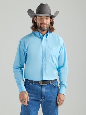 Men's George Strait® Long Sleeve One Pocket Button Down Solid Shirt in Baby  Blue