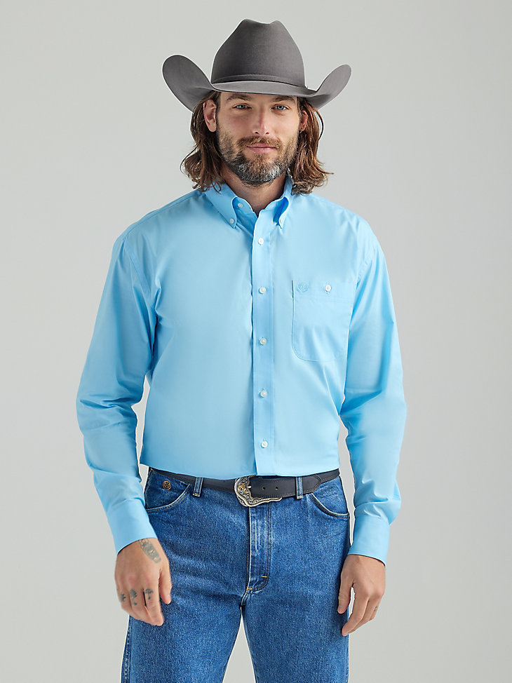 Men's George Strait® Long Sleeve One Pocket Button Down Solid Shirt in Baby Blue main view
