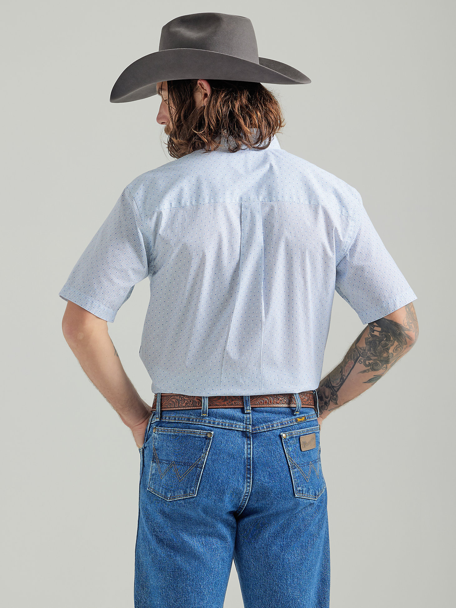 Men's George Strait® Short Sleeve Button Down One Pocket Print Shirt in Baby Blue alternative view 1