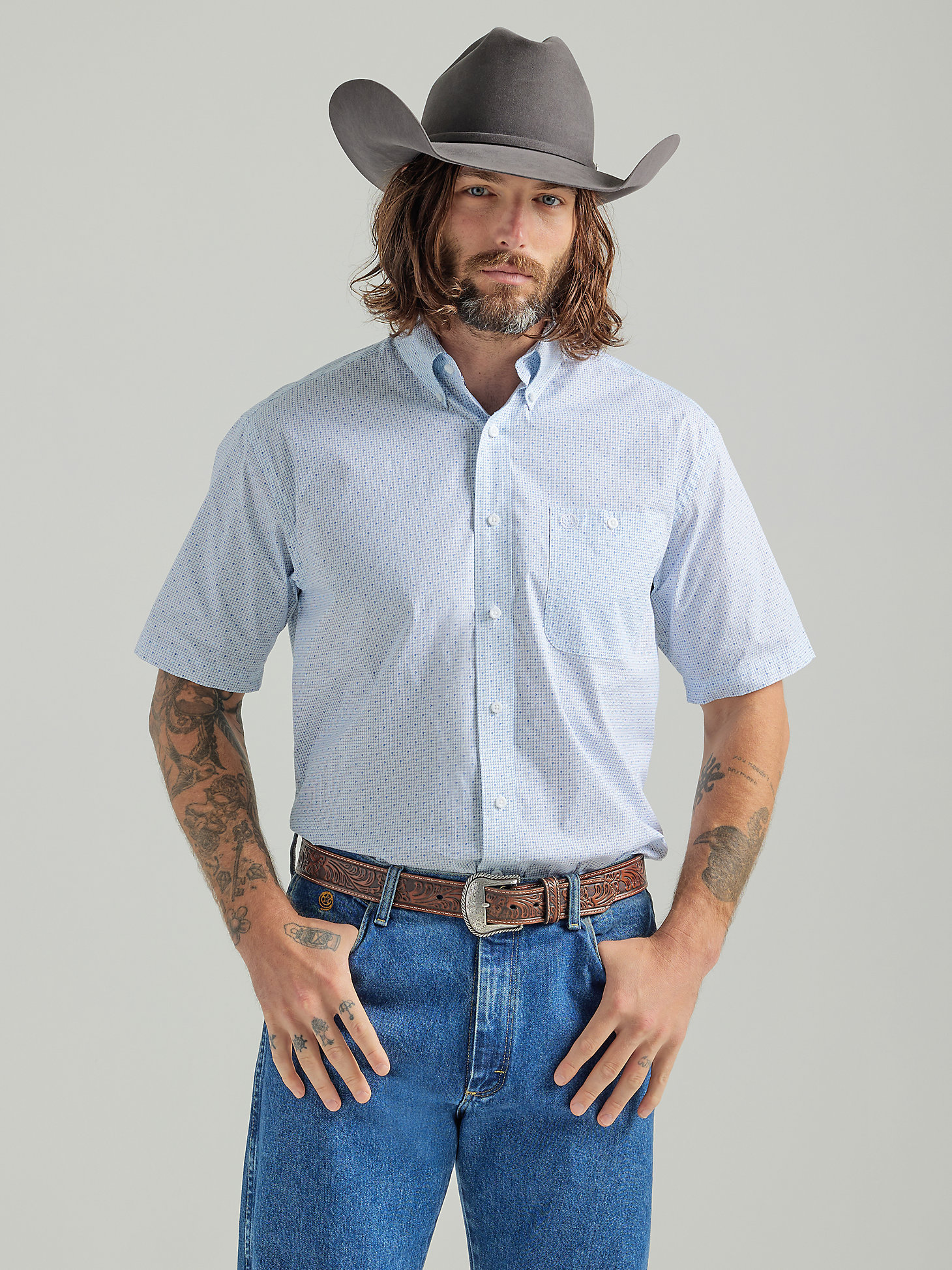 Men's George Strait® Short Sleeve Button Down One Pocket Print Shirt in Baby Blue main view