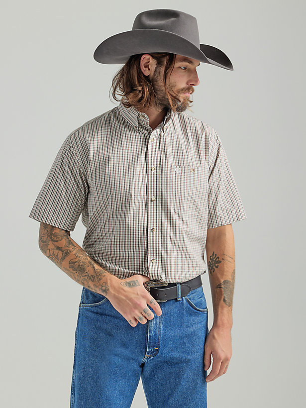 Men's George Strait Short Sleeve 1 Pocket Button Down Plaid Shirt
