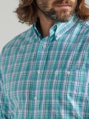 Wrangler Rugged Wear SS EC Plaid Shirt Khaki Blue Size 3XT