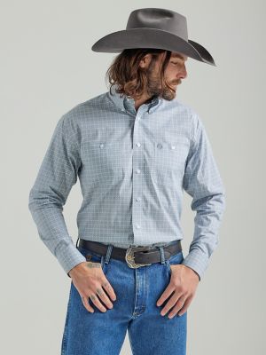 Men's George Strait® Long Sleeve Two Pocket Button Down Print Shirt in Grey