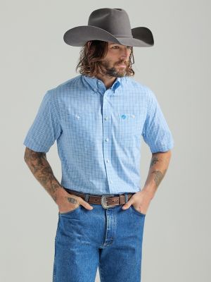Men's George Strait Short Sleeve 2 Pocket Button Down Print Shirt in  Lightly Blue