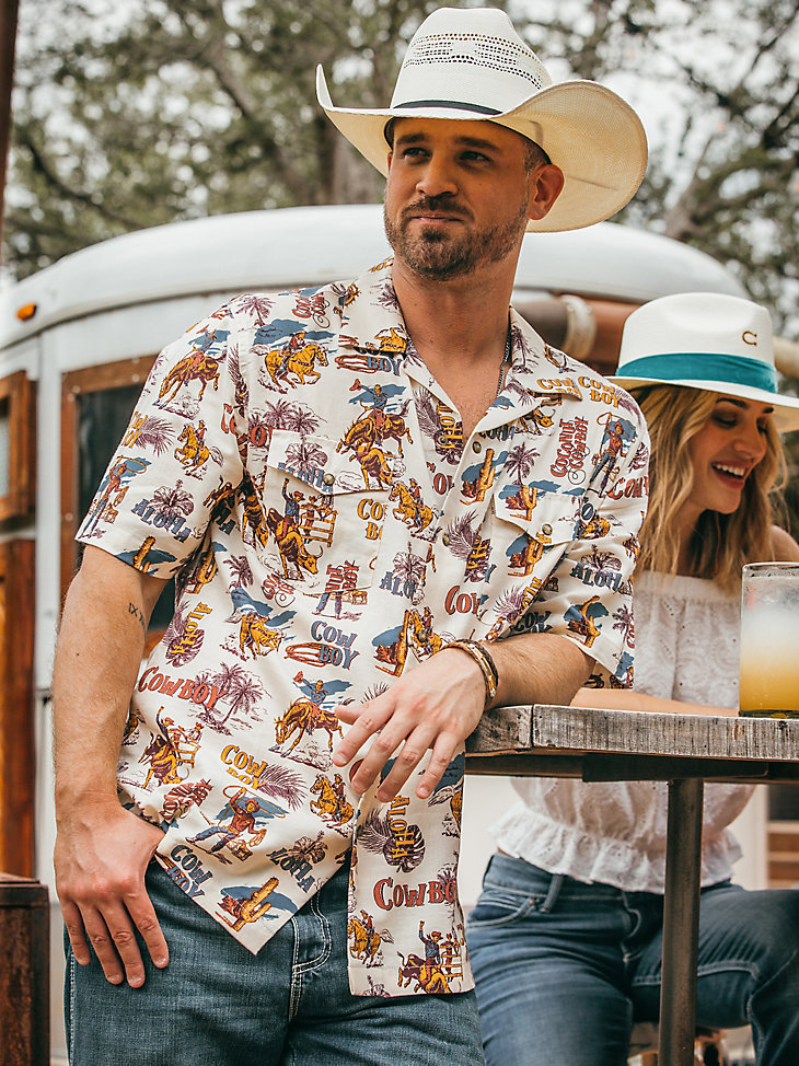 Wrangler® Coconut Cowboy Snap Front Camp Shirt in Multi Cowboy alternative view