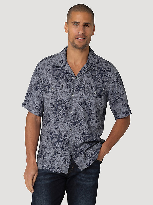 Wrangler® Coconut Cowboy Snap Front Camp Shirt in Tropical Blue