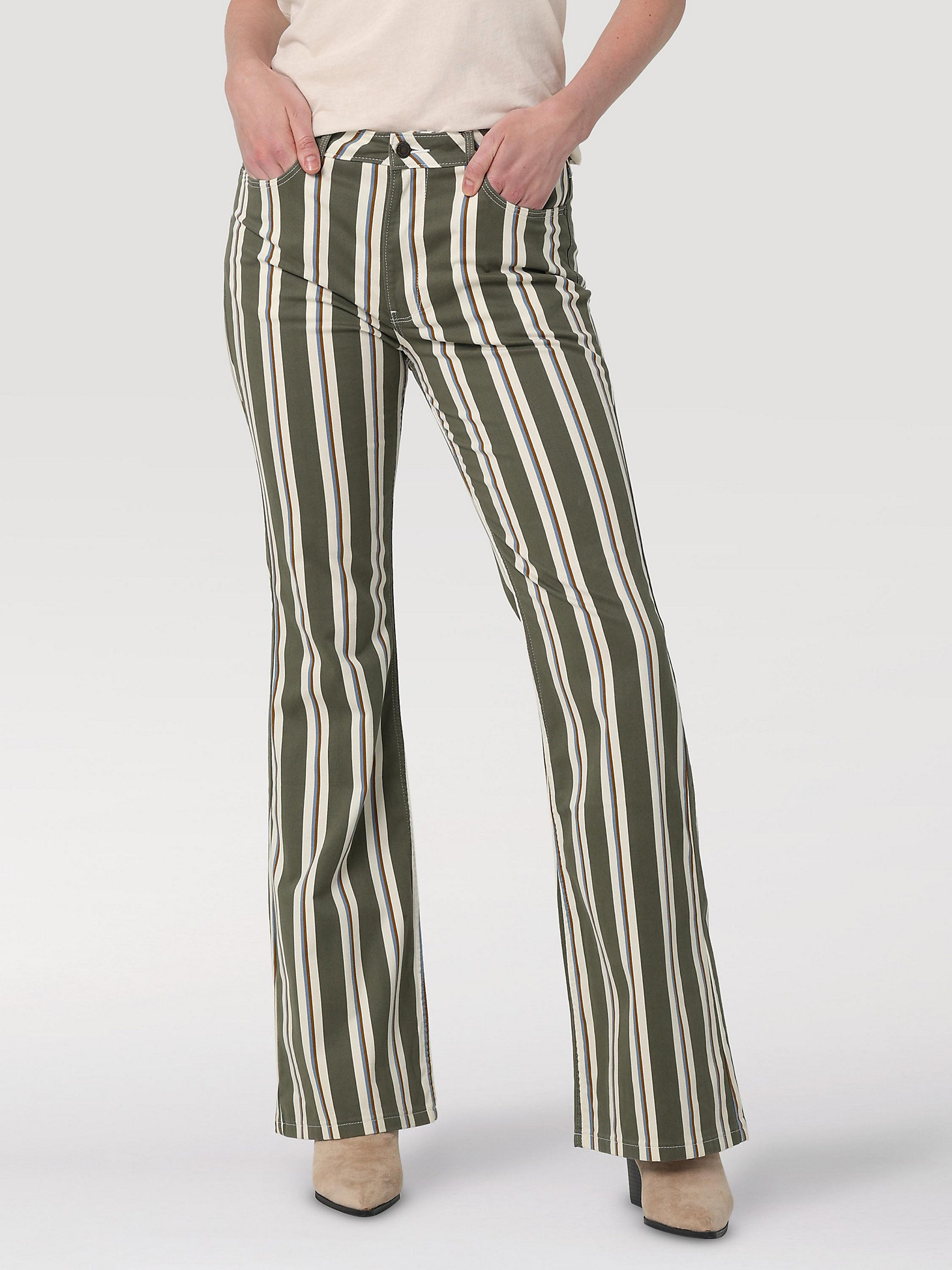 Women's Fierce Flare Stripe Jean in Moss main view