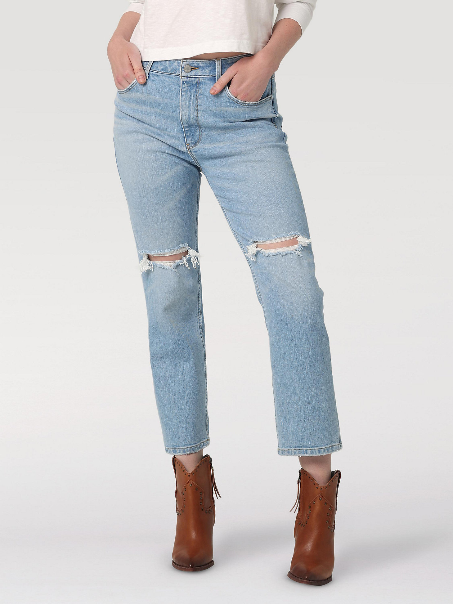 Women's High Rise Rodeo Straight Crop in Light Wash main view