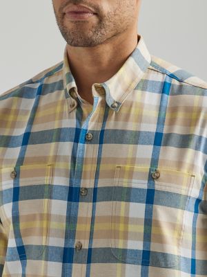 Burnt-Orange Navy Plaid Flannel Button-Up