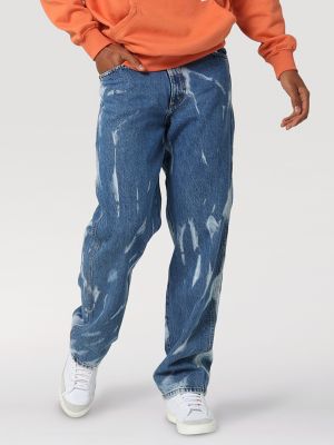 Tie Dye Straight Leg Denim Jeans New Men Regular Casual Pants Zip