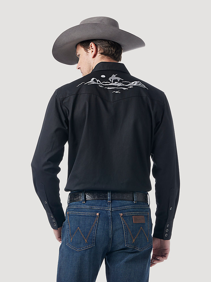 Wrangler x Yellowstone Desertscape Twill Snap Shirt in Black alternative view 3