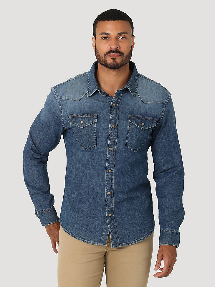 Men's Comfort Flex Denim Shirt in Wiseman main view