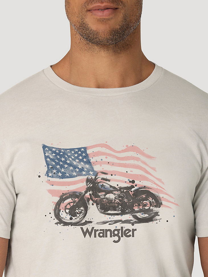 Men's Moto American Flag T-Shirt in Lunar Rock Heather alternative view 2