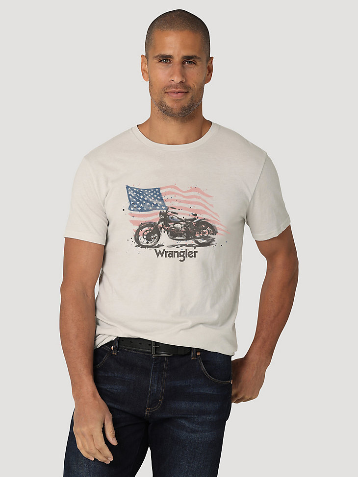 Men's Moto American Flag T-Shirt in Lunar Rock Heather alternative view 4