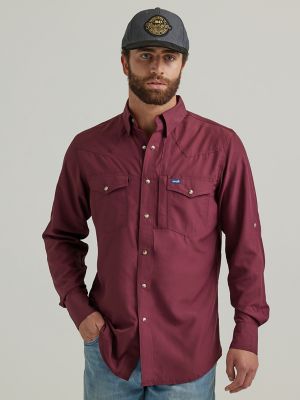 Men's Wrangler Performance Snap Long Sleeve Solid Shirt in High Tide